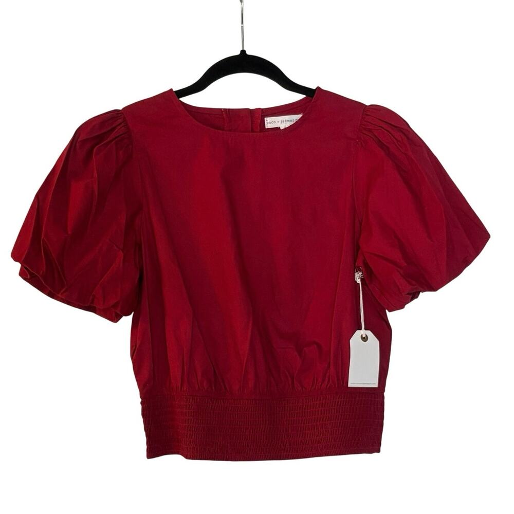 Coco + Jaimeson Sweetheart Puff Sleeve Smocked Crop Top Burgundy Women’s h
M NWT